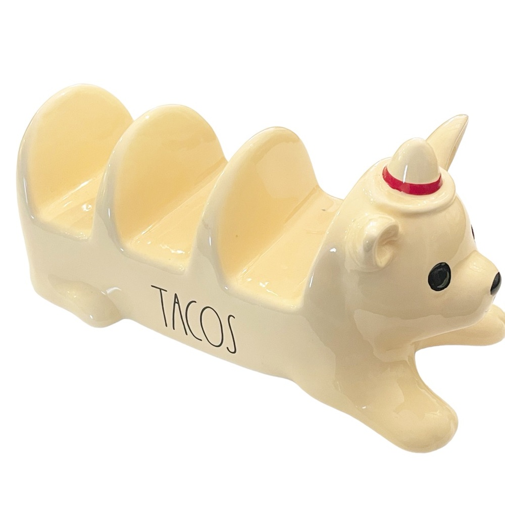 Rae Dunn Artisan by Magenta Chihuahua Dog 3 Slot Yellow‎ Ceramic Taco Holder